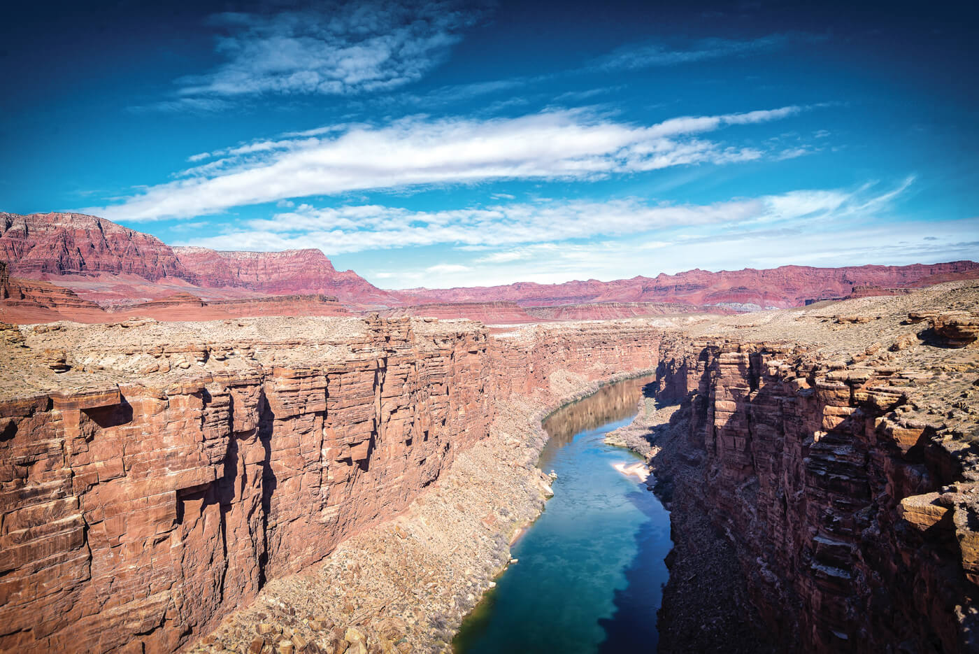 A view into the Grand Canyon of the Colorado River, from the Navajo Bridge— about as close as you can get to the canyon by vehicle.