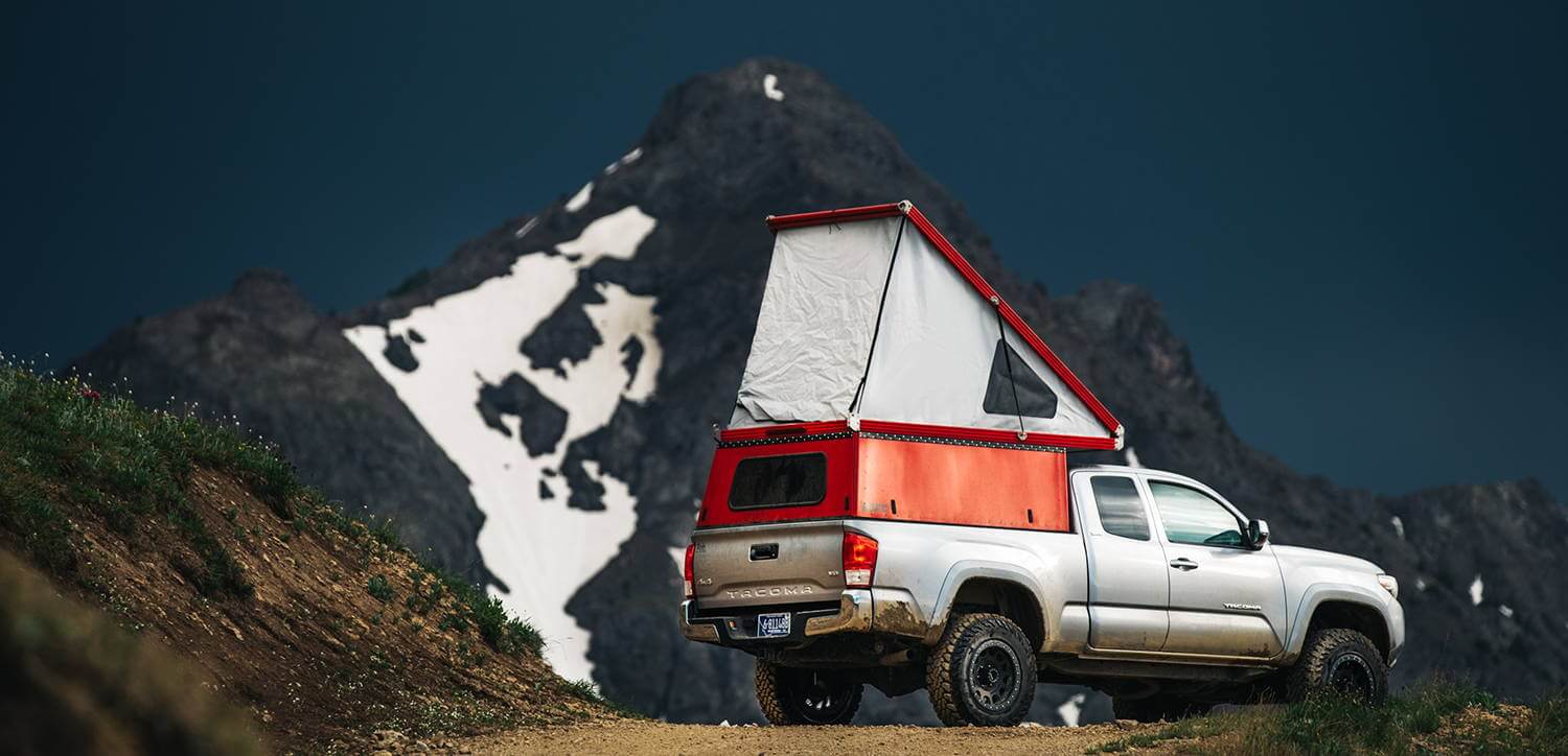 A GoFast Campers tent atop a truck.
