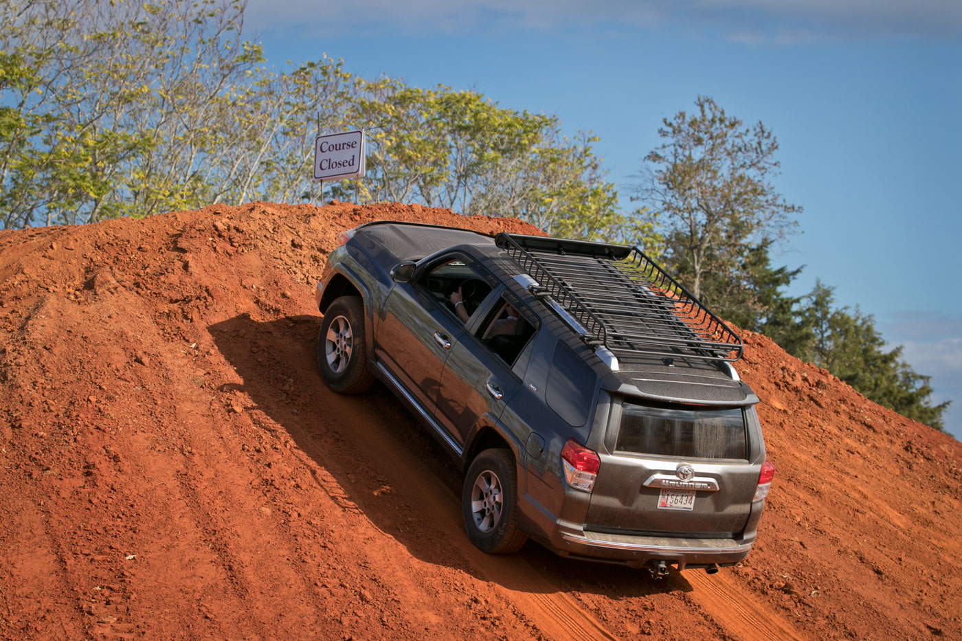 2019 Overland Expo East: A 4Runner on a failed hill climb on the practice course.