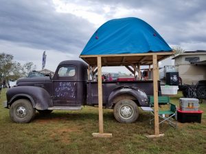 2019 Overland Expo East: Classic truck with home built RTT and platform built with good ole 2x4s.