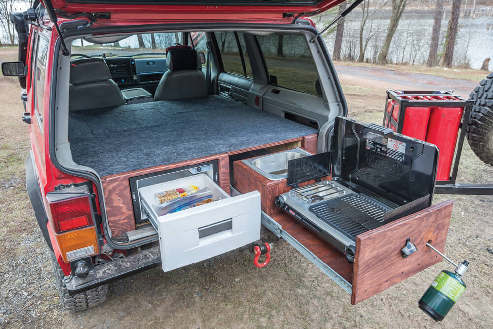 A full kitchen setup was built into the rear