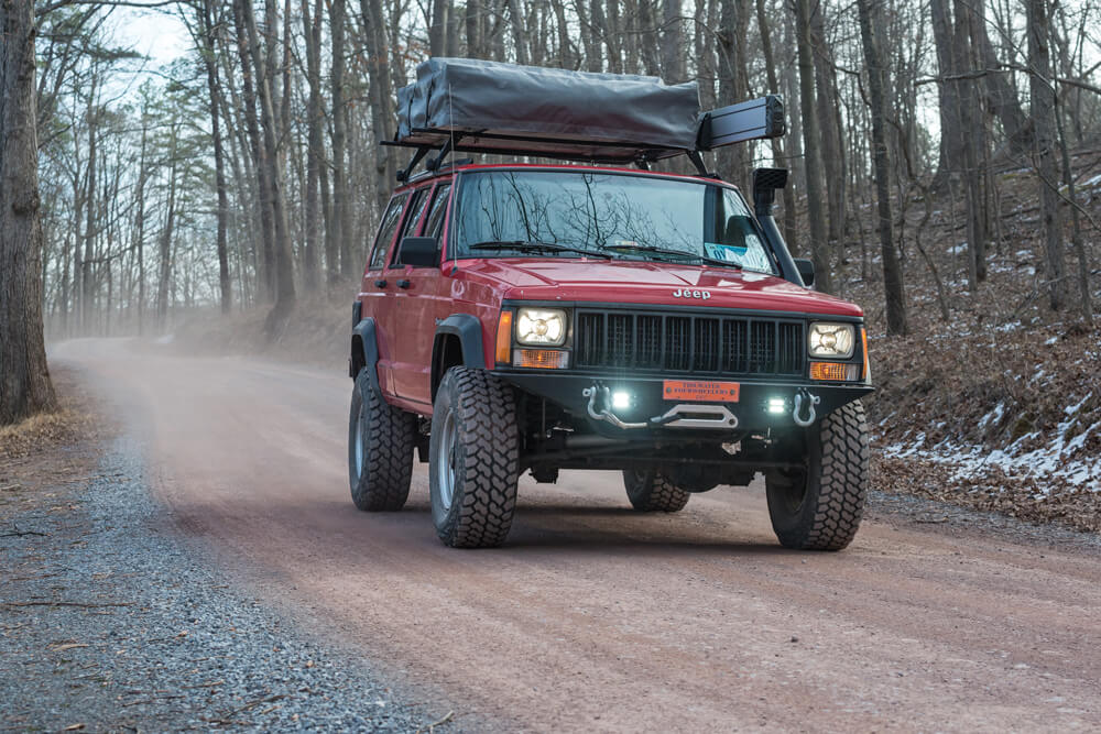 The Rough Country lift and Nexen tires help the XJ get where it needs to go