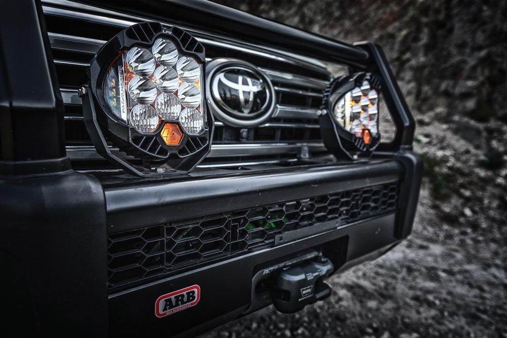 Toyota Rigid Industries lighting, ARB bumper, Warn winch