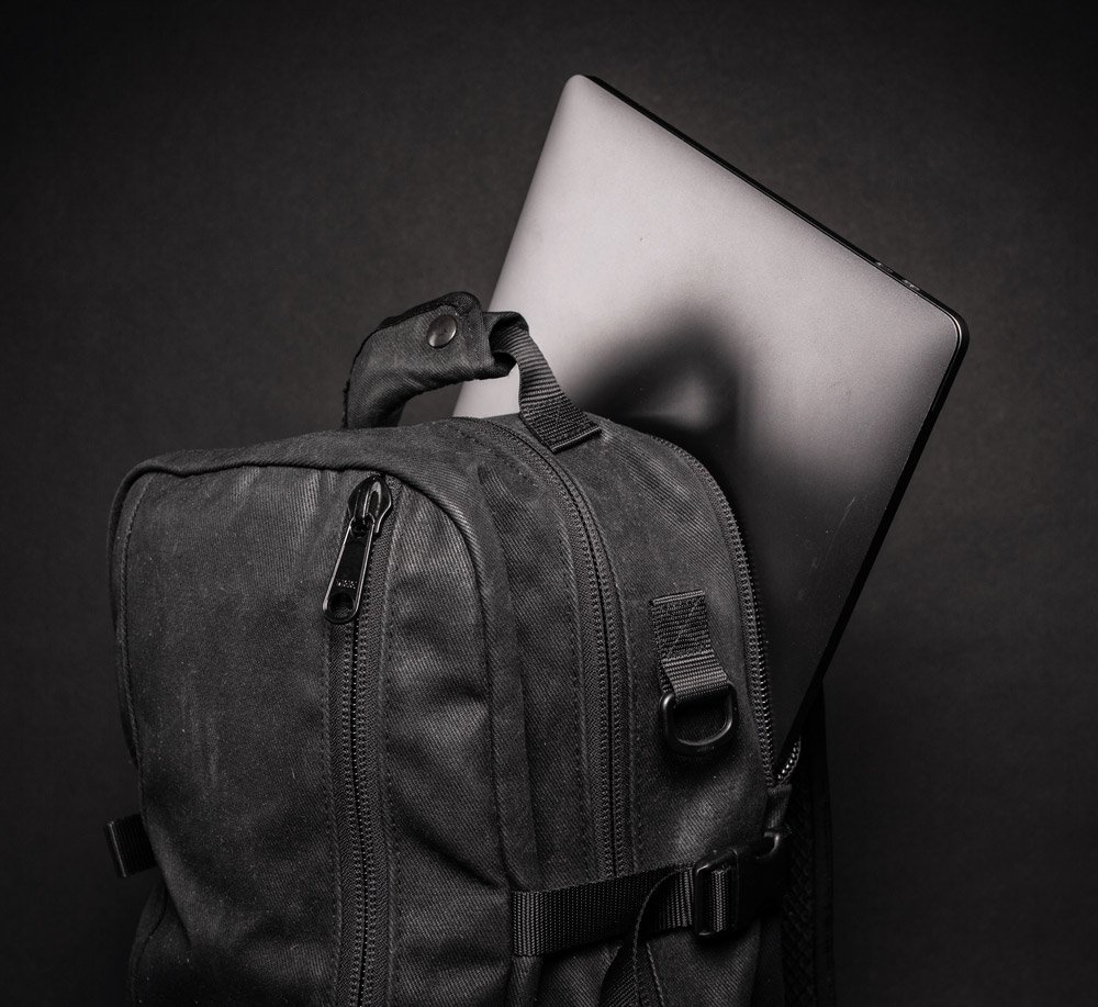 DSPTCH Daypack strapped with laptop