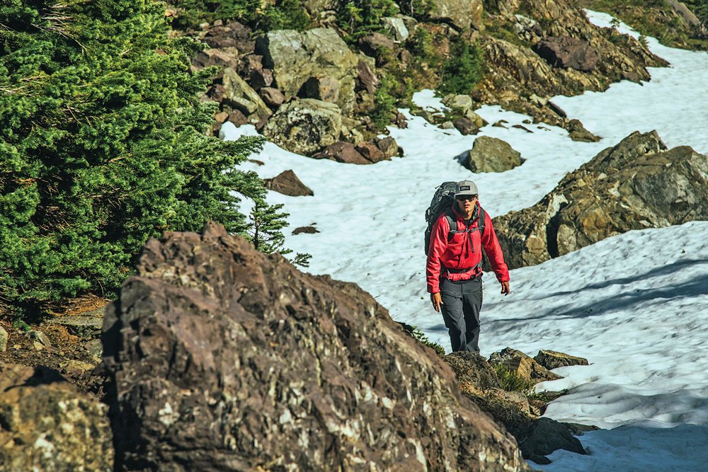 man hiking in cold weather