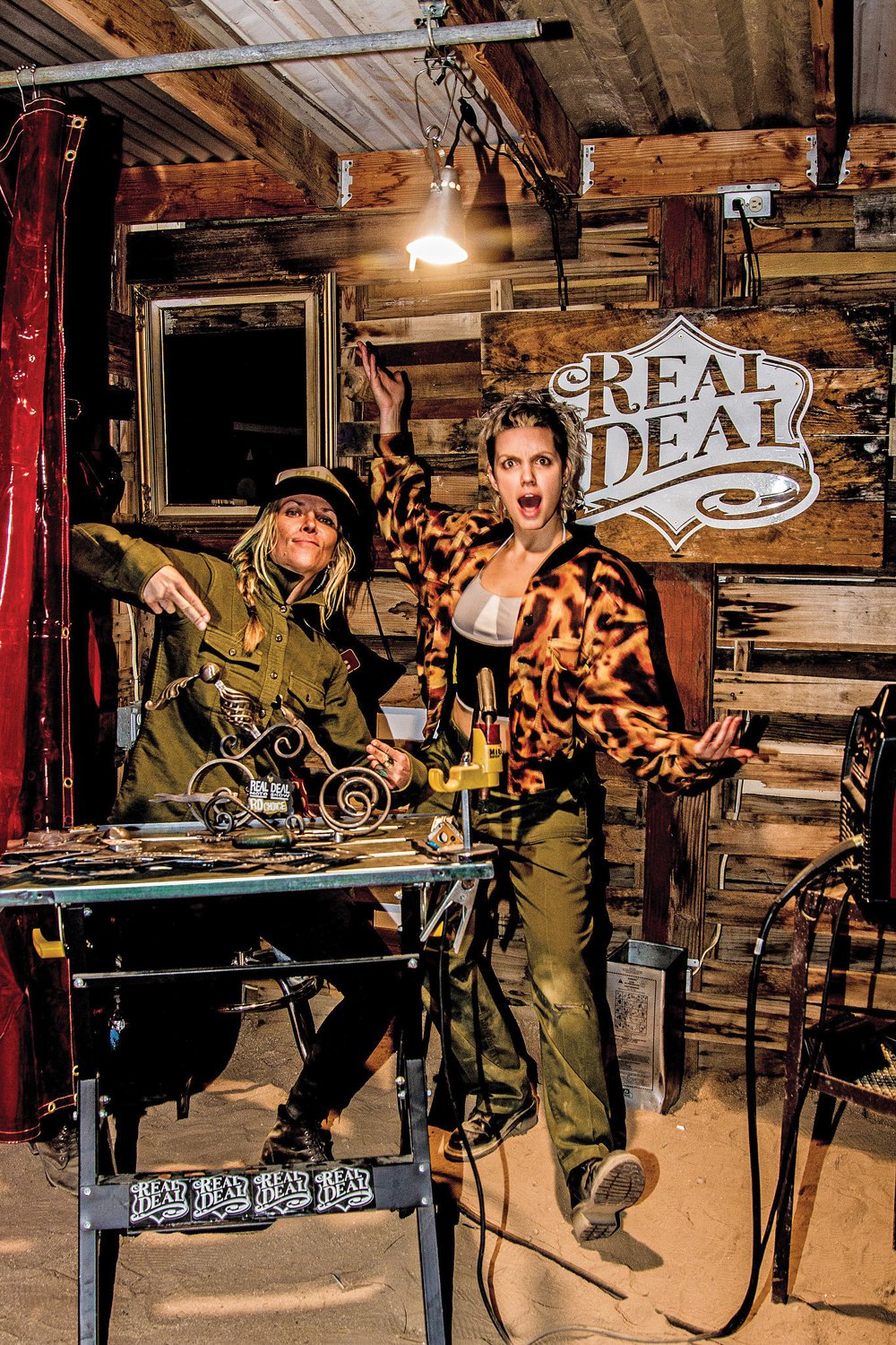 Jessi Combs and Thea Ulrich welding booth