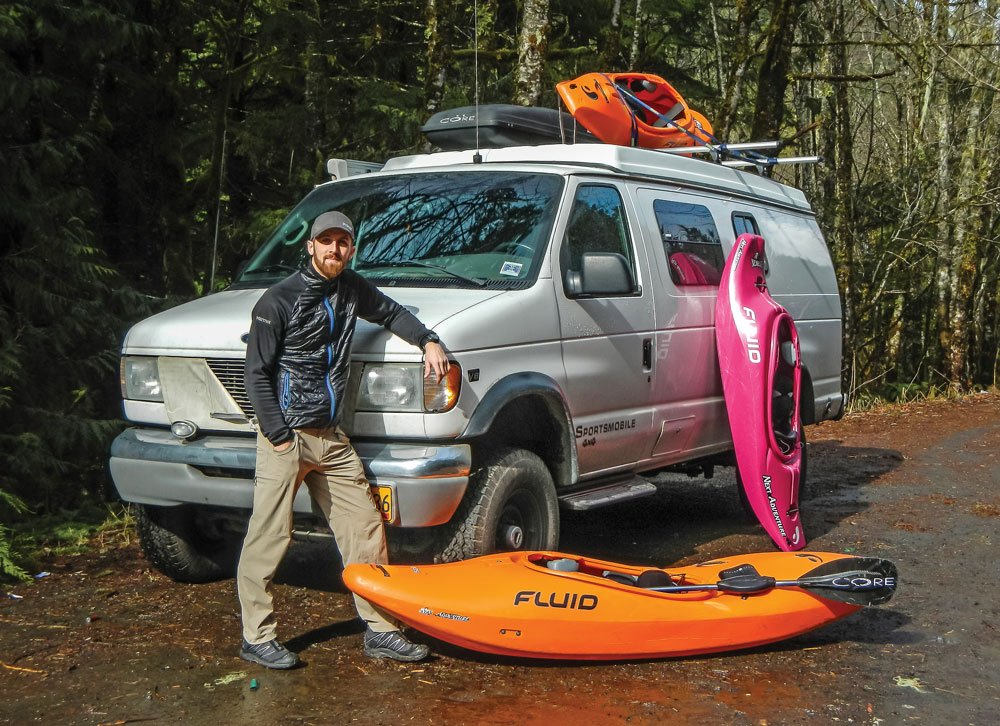 Bryon Dorr with his Sportsmobile and kayaking supplies