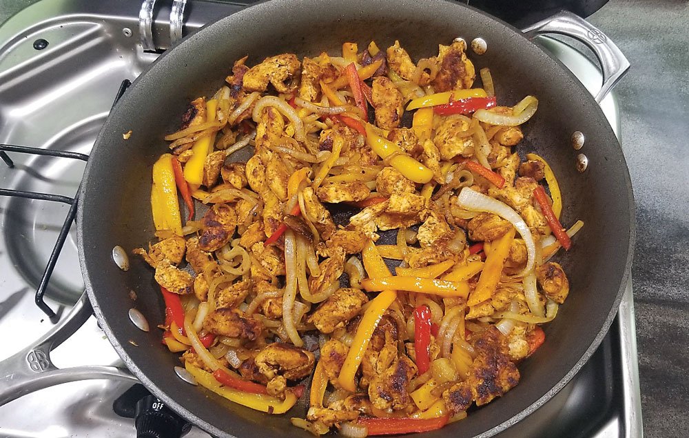 Healthy eating while camping chicken fajitas