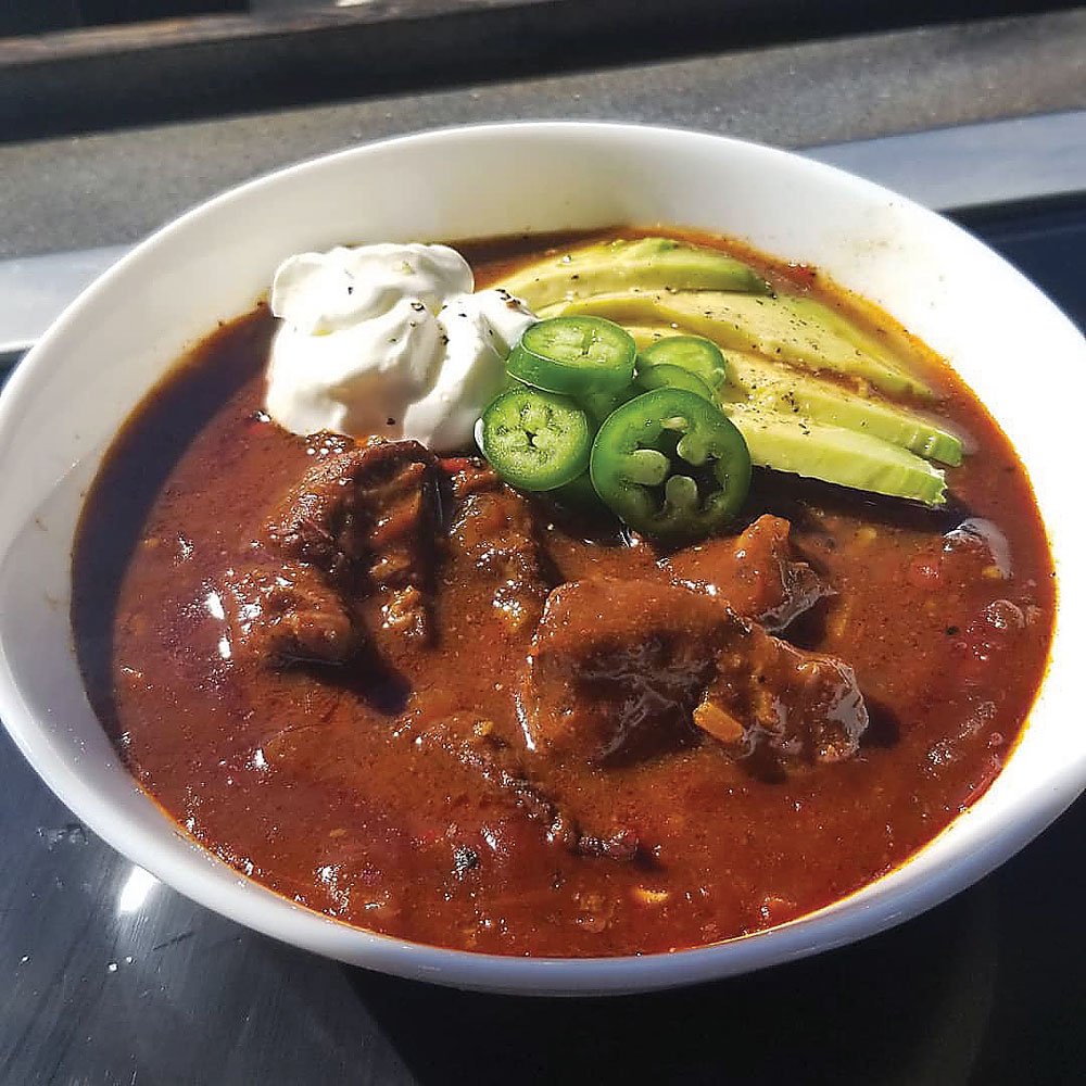 Healthy eating while camping with a bowl of Texas Chili