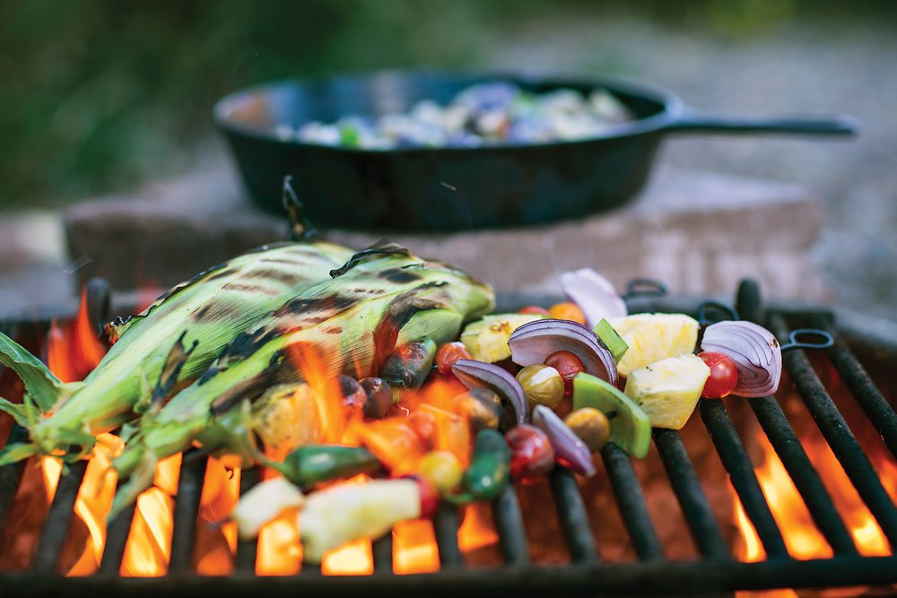 veggie kabobs on the grill