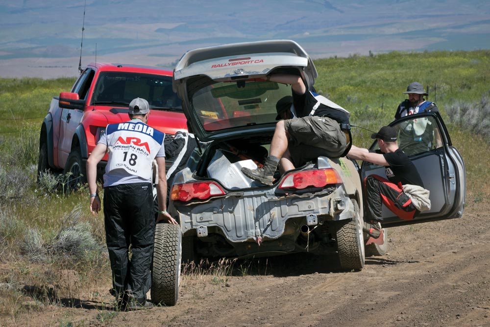 Helping Team CRT after they spun out during the Oregon Trail Rally