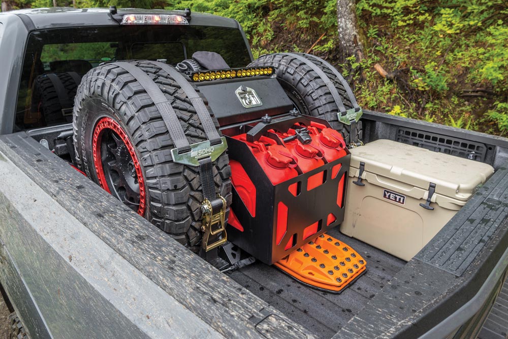 Truck bed with provisions and backup equipment