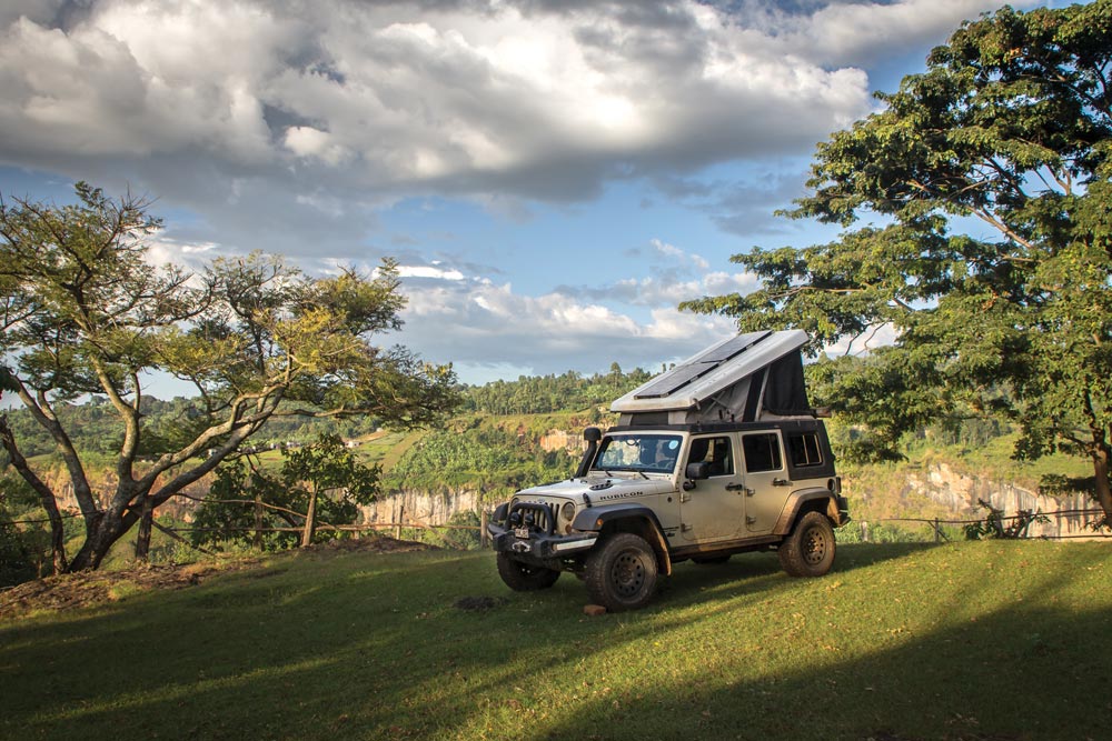 Camping at the foothills of the volcanic Mount Elgon, Uganda