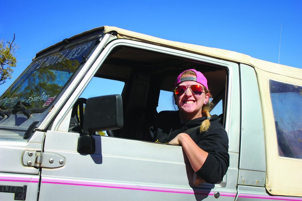 Commandeering her mostly stock Suzuki Samurai