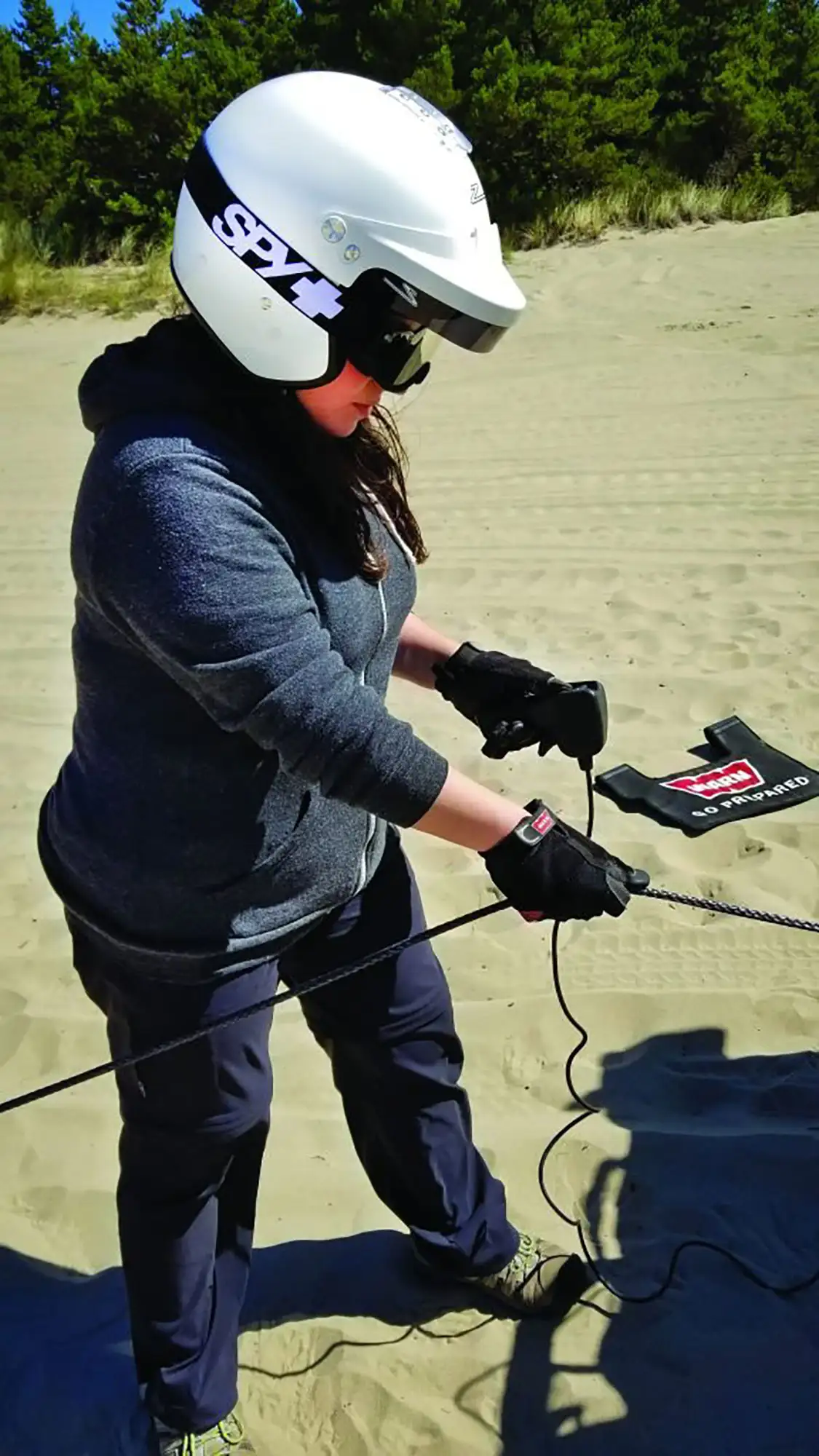 The author practicing winch spooling techniques