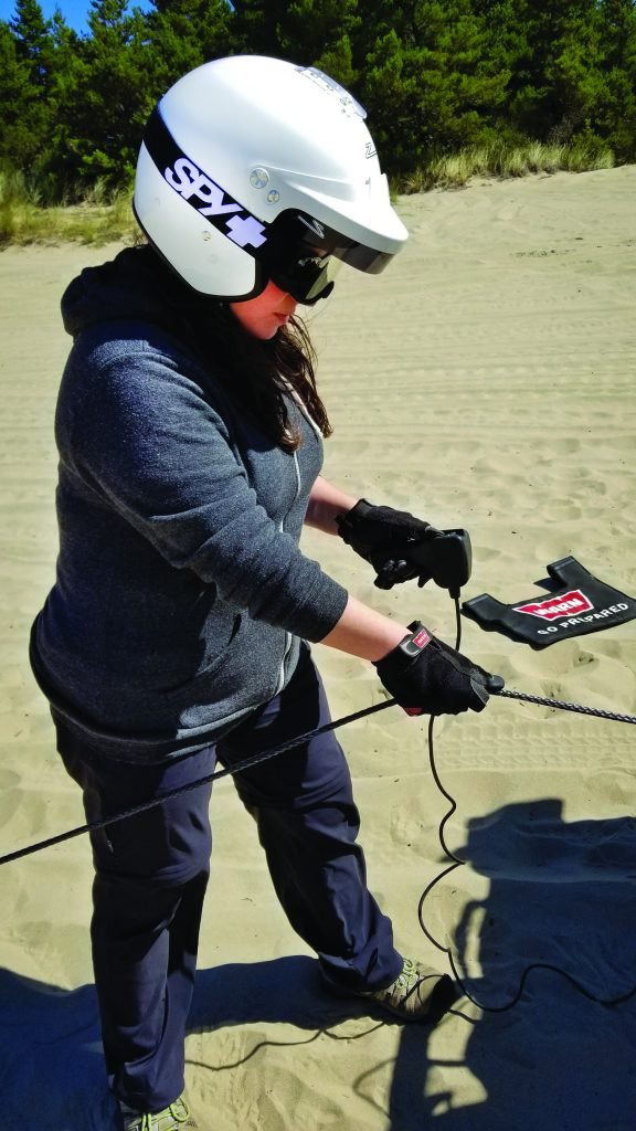 The author practicing winch spooling techniques