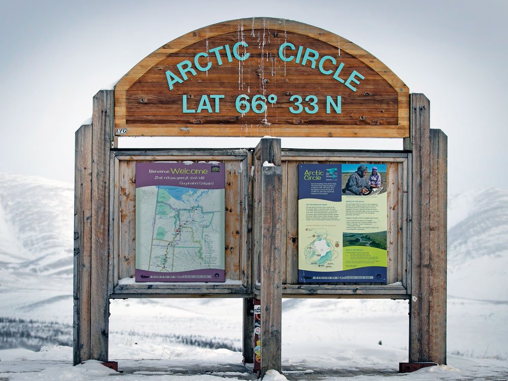 First Arctic Circle sign during the 2020 Alcan 5000 Rally