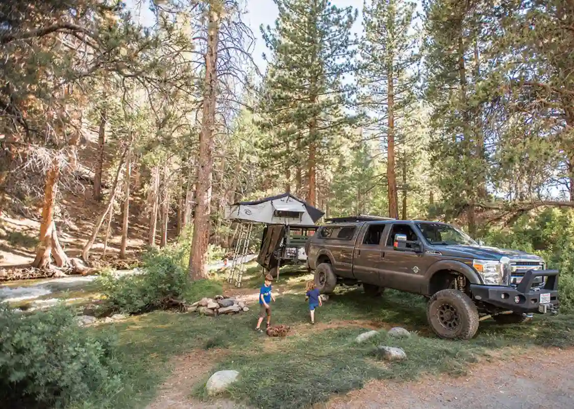 Camping family with a roof top tent