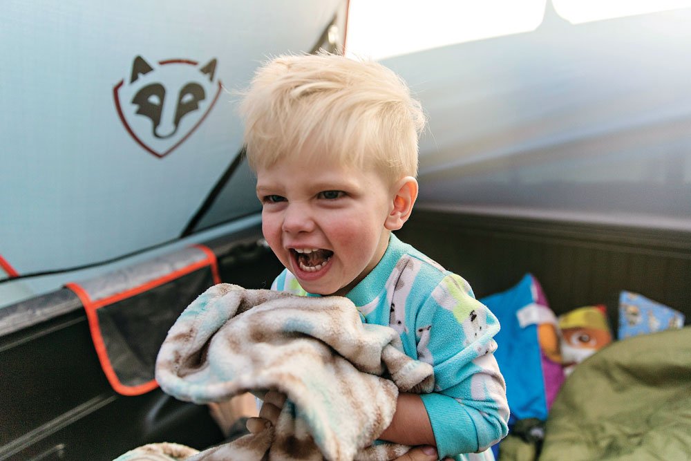 Hoglund's son enjoys camping