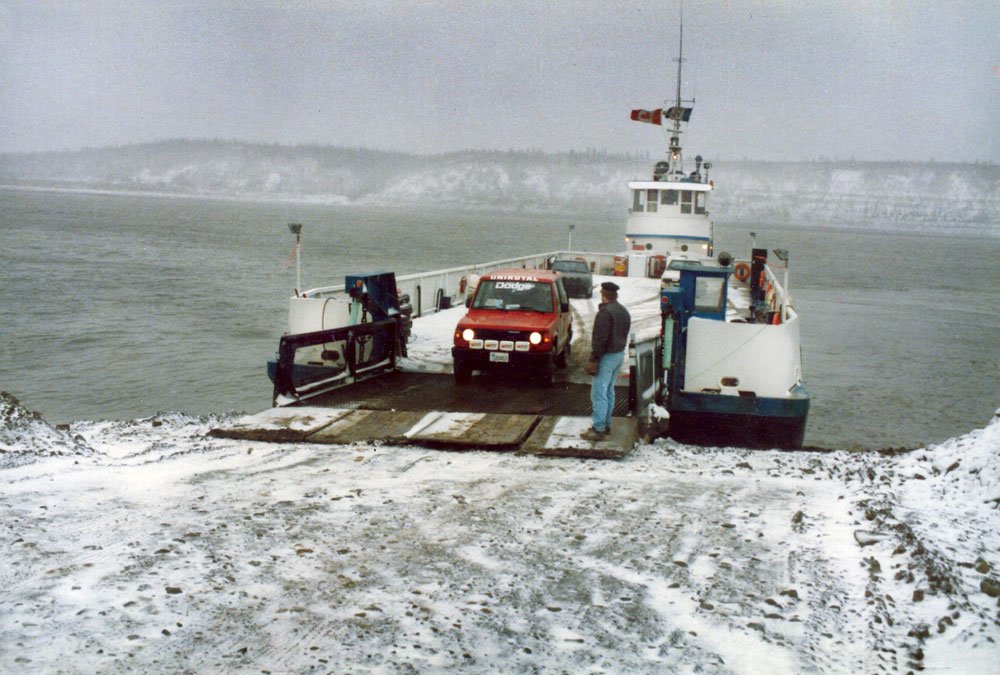 1986 Rod Hall and the Dodge Raider on a ferry