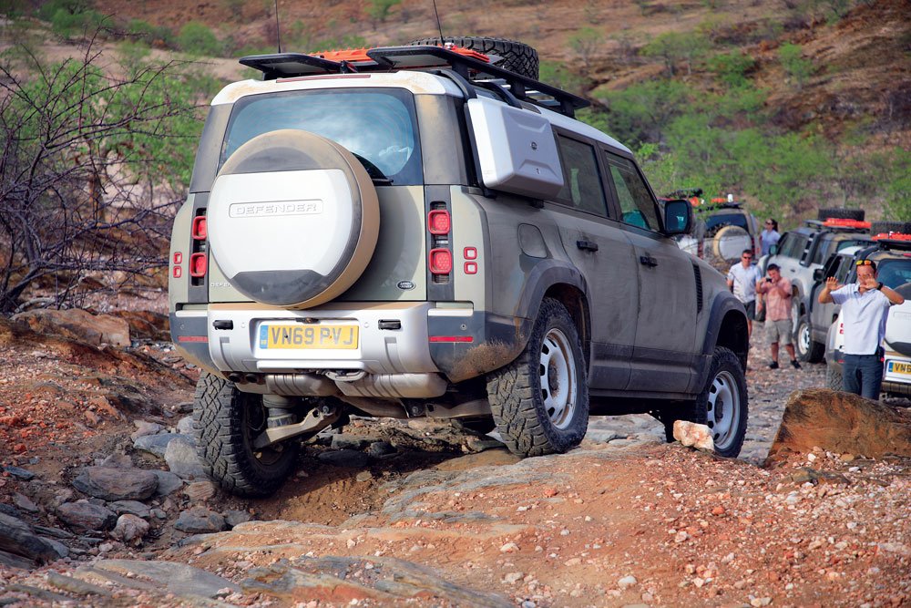 Land Rover Defender rock crawling in Africa