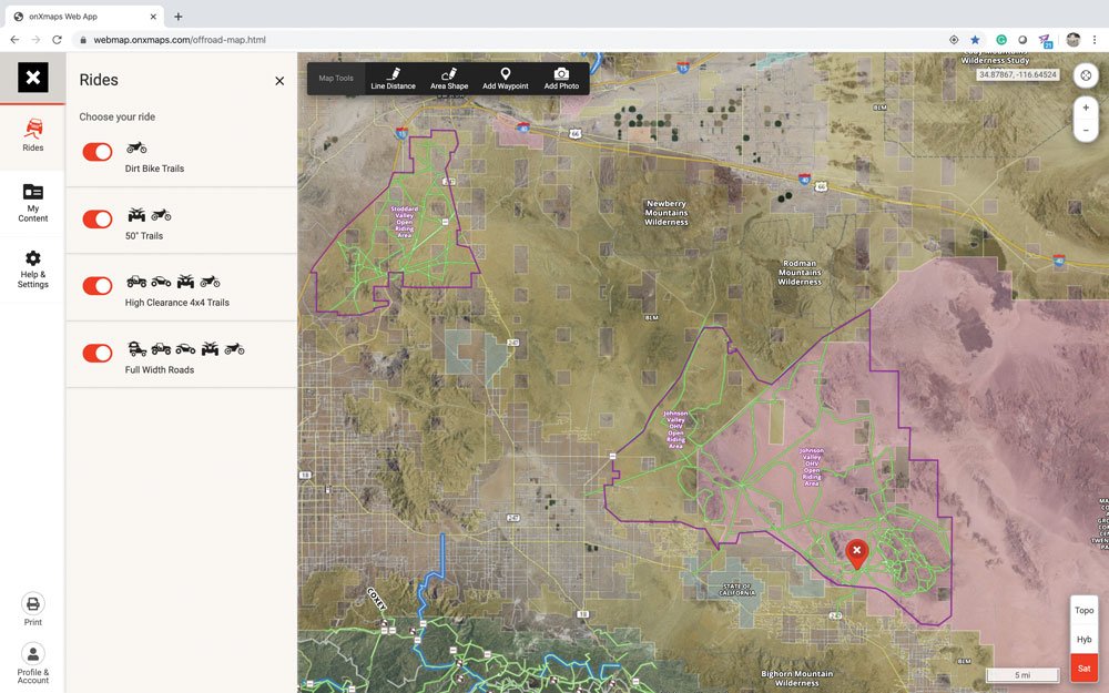 Example of a route in the onX Offroad app