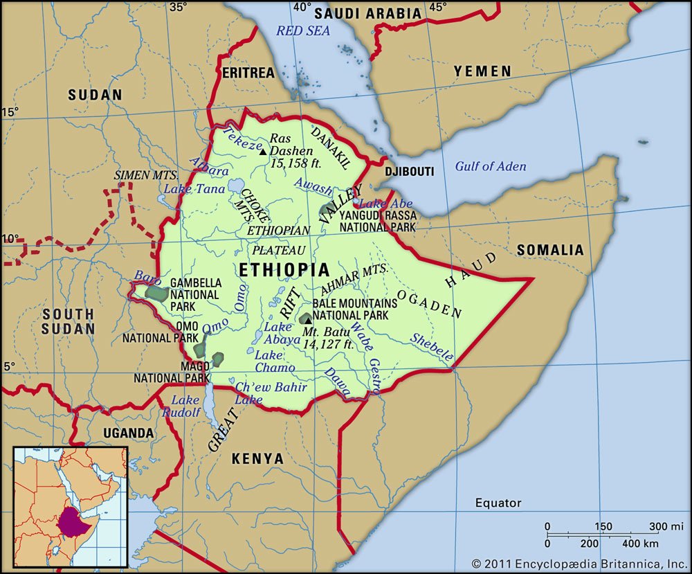 A map of Ethiopia and some surrounding countries