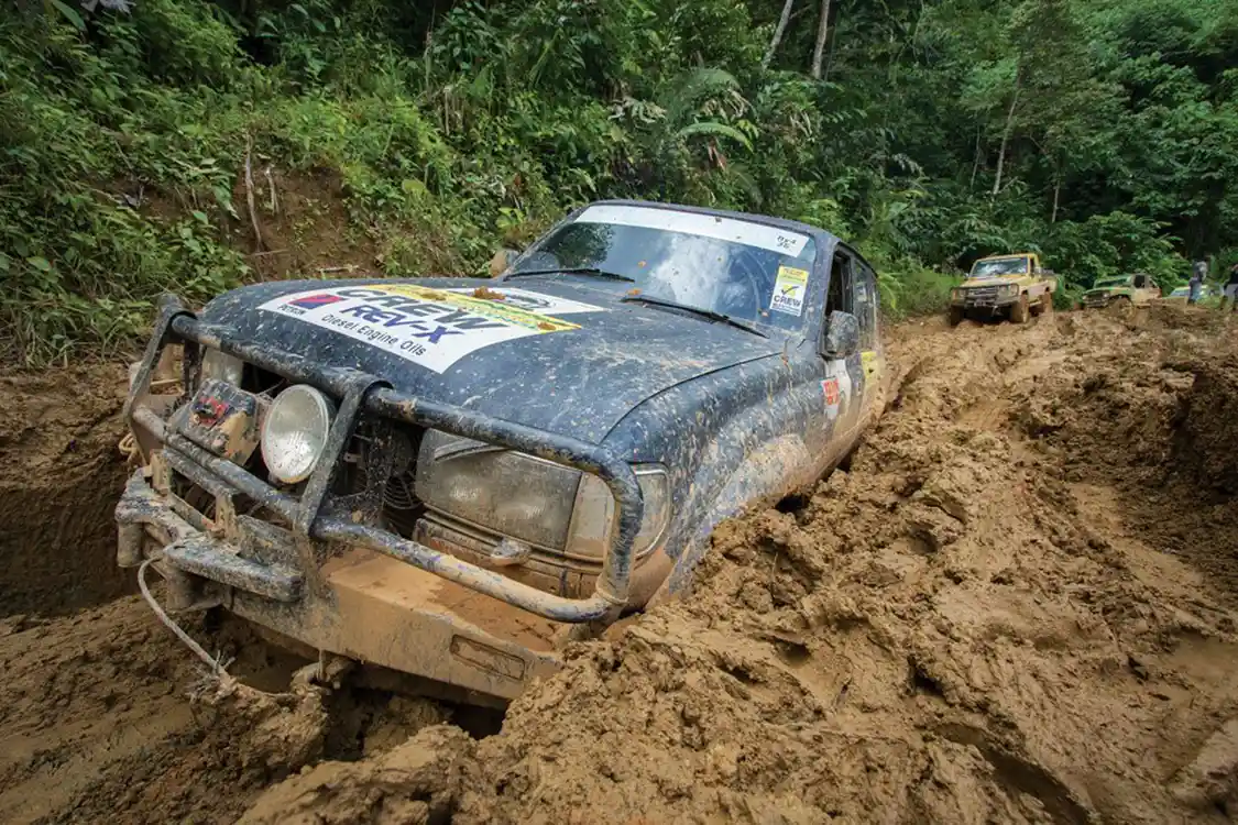 Deep, oily mud was a challenge to get through in the Malaysian Highlands