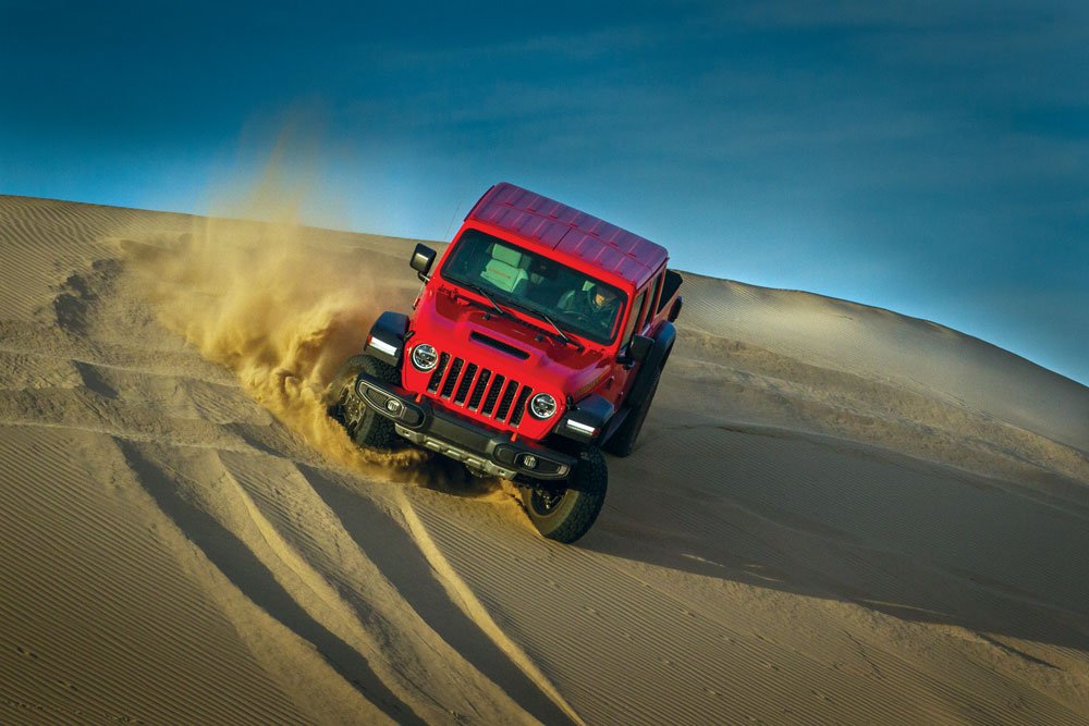 Jeep Gladiator Mojave turning sand corners with a 285hp Pentastar V-6