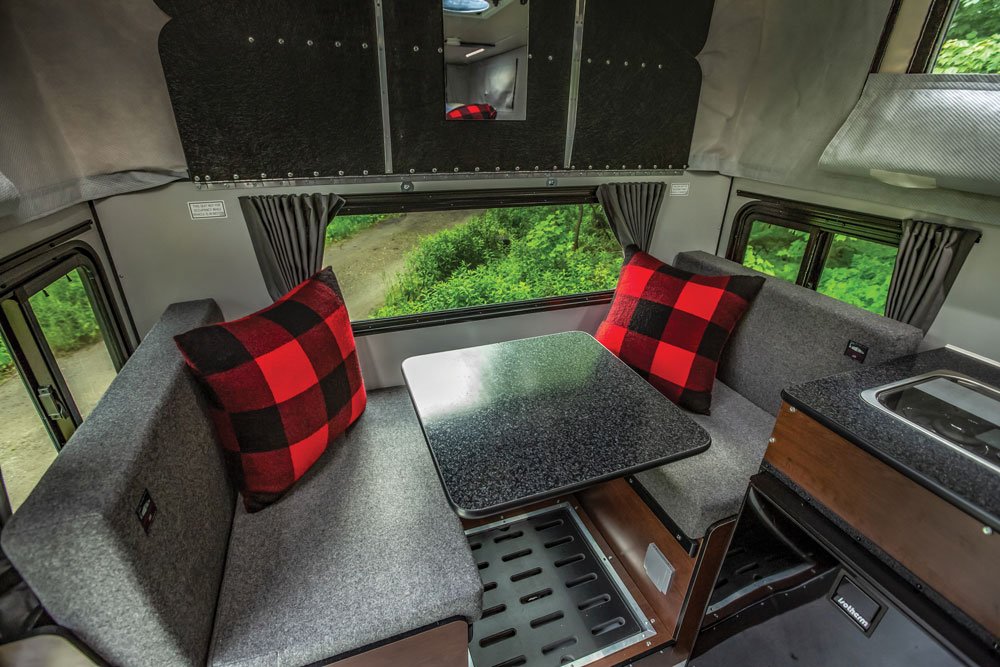 This camper has comfortable seating for four