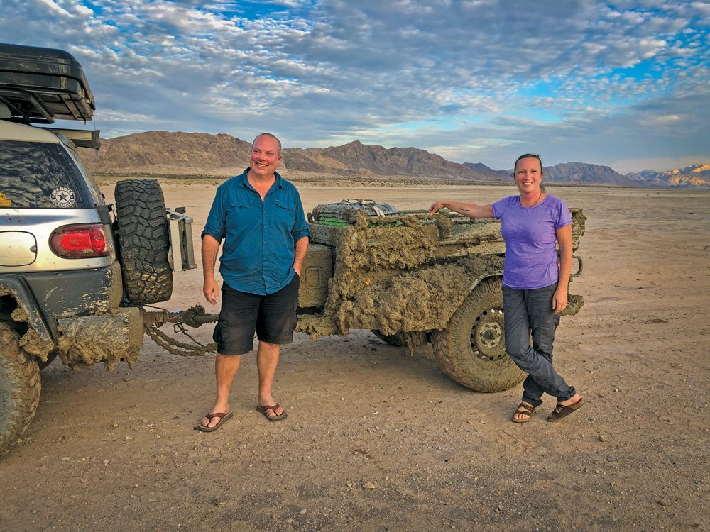 Bill and Trisha cross a wet/dry lakebed