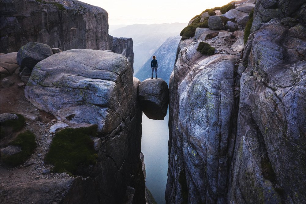 Lisa Morris standing on the Bolt in Norway.