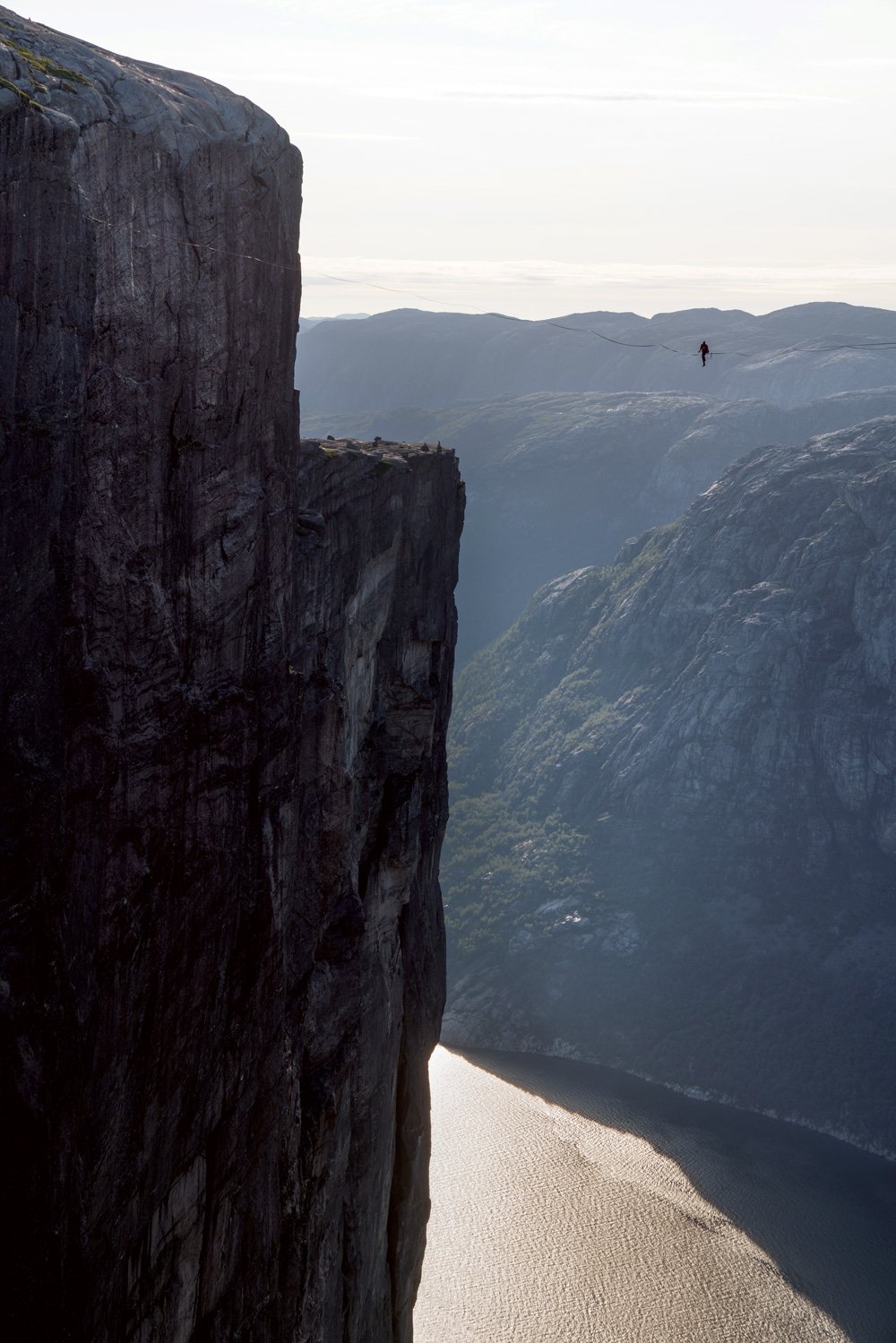 Slacklining 3,000 feet above a fjord