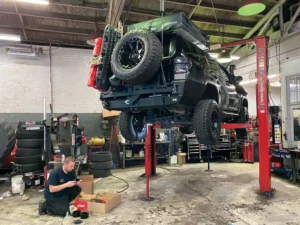 Toyota 4Runner on the lift getting upgraded suspension