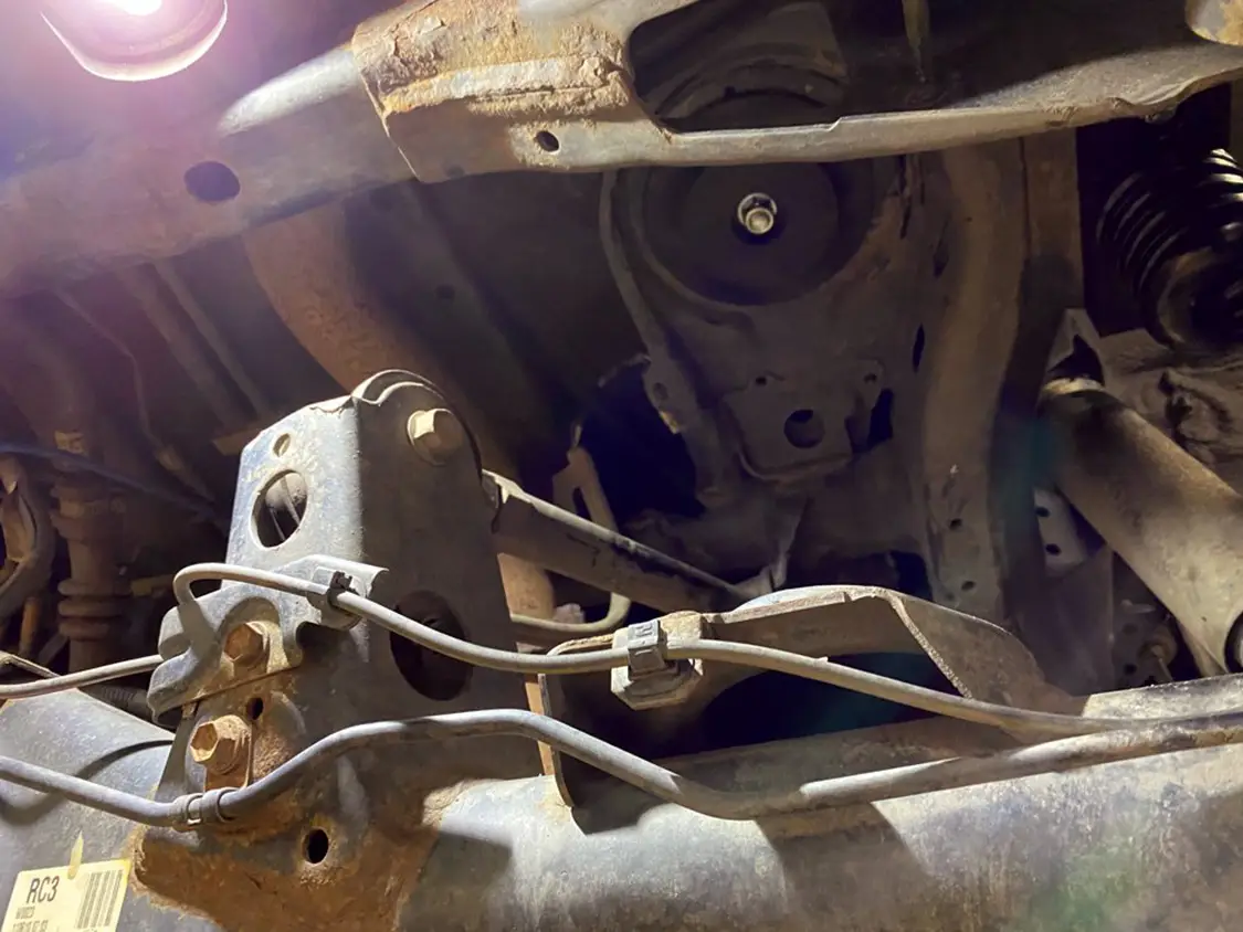 Undercarriage before installation of the new suspension system