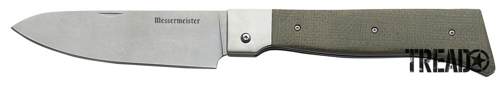 The Messermeister Adventure Chef 6-inch Folding Chef Knife features a sage green handle and a German steel blade with a razor-sharp 15-degree edge.