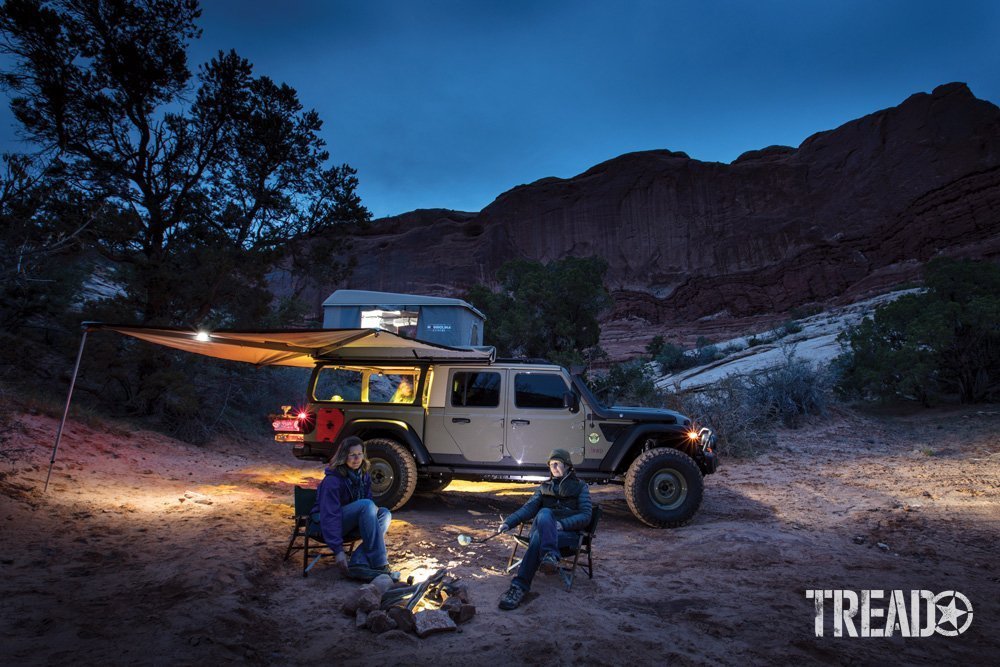 Enjoying camp with a Gladiator during dusk