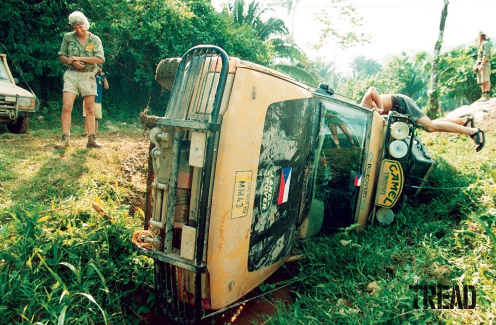 Camel Trophy Land Rover on its side