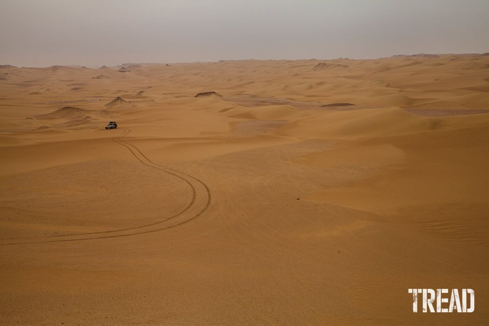 Sahara Desert and tire tracks