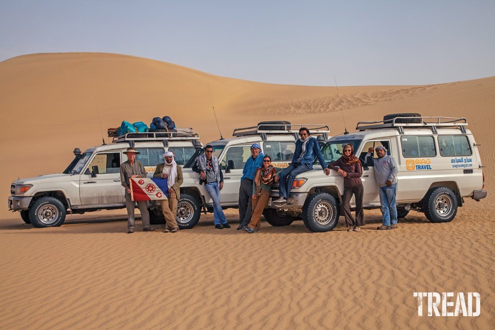 Expedition vehicles in desert