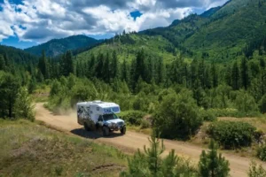 Nitro Gear Ultimate Adventure RV driving along a remote road