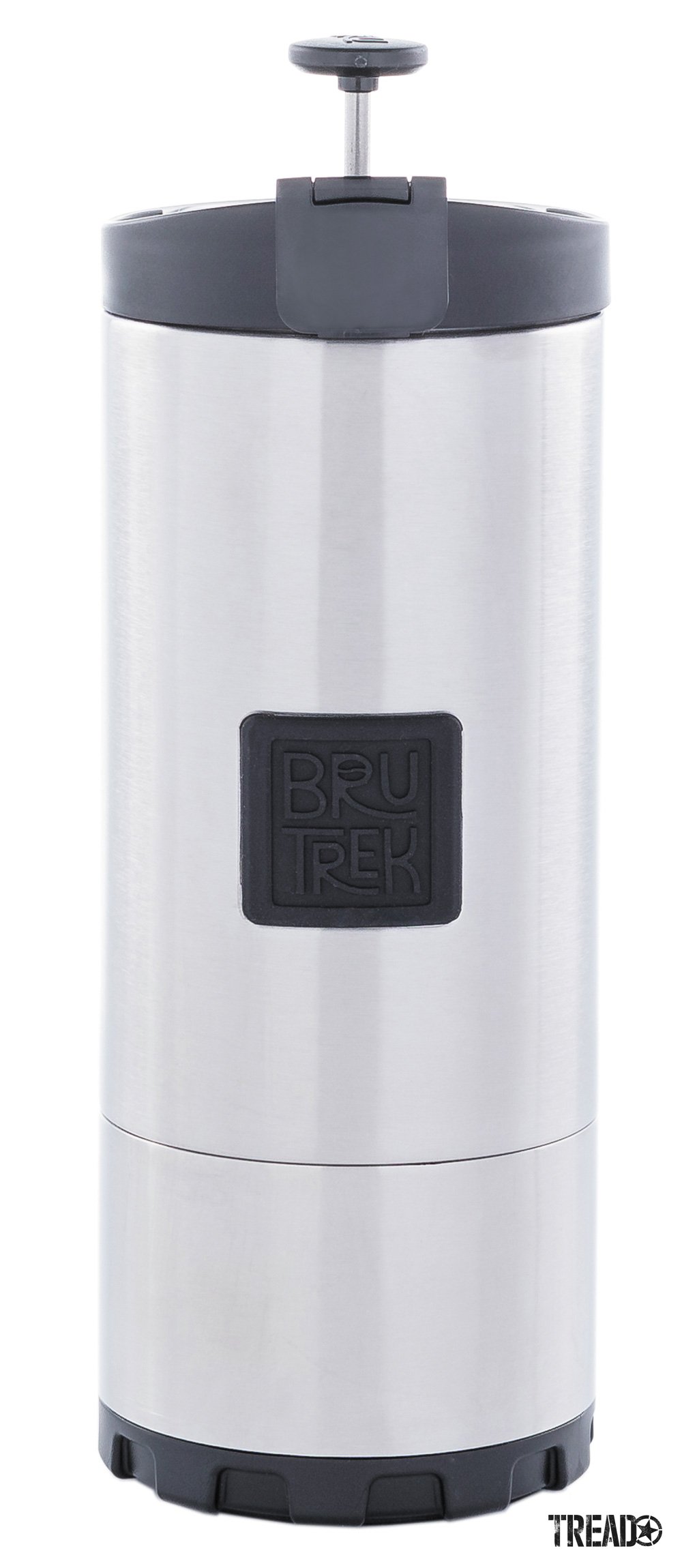 Bru Trek Travel French Press for coffee called the OVRLNDR in silver color