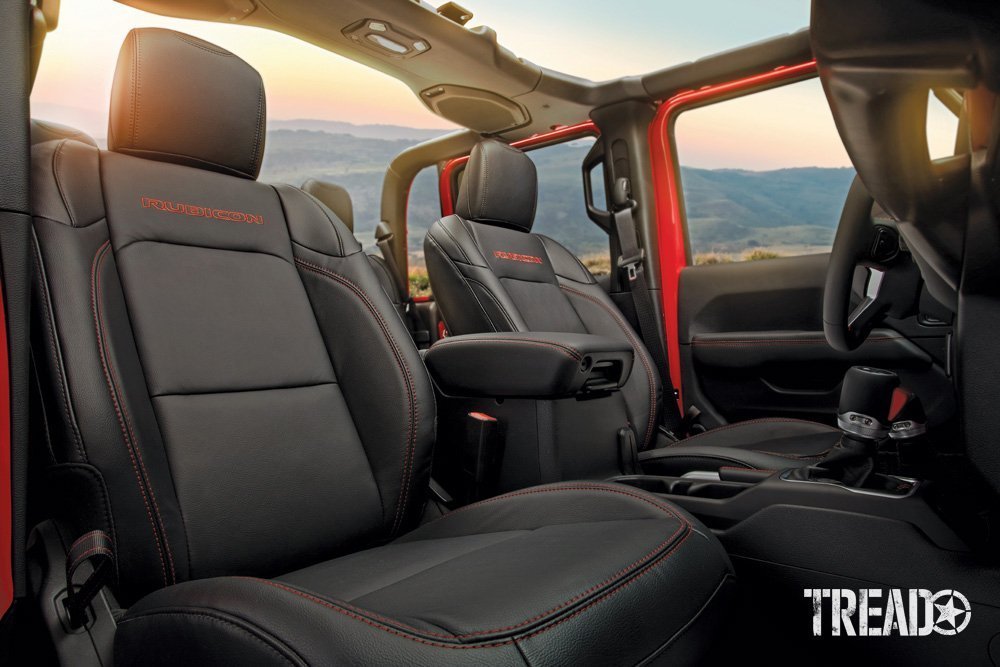 The Gladiator's rear seats, here shown with the roof off, will easily fit two adults.