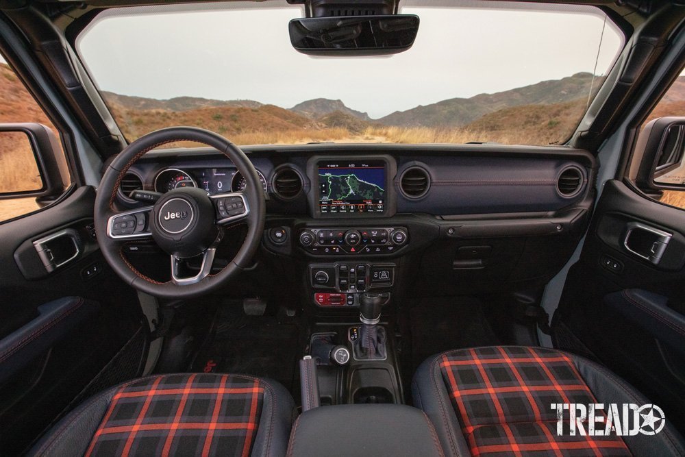 Jeep includes retro-looking red and black plaid seats.