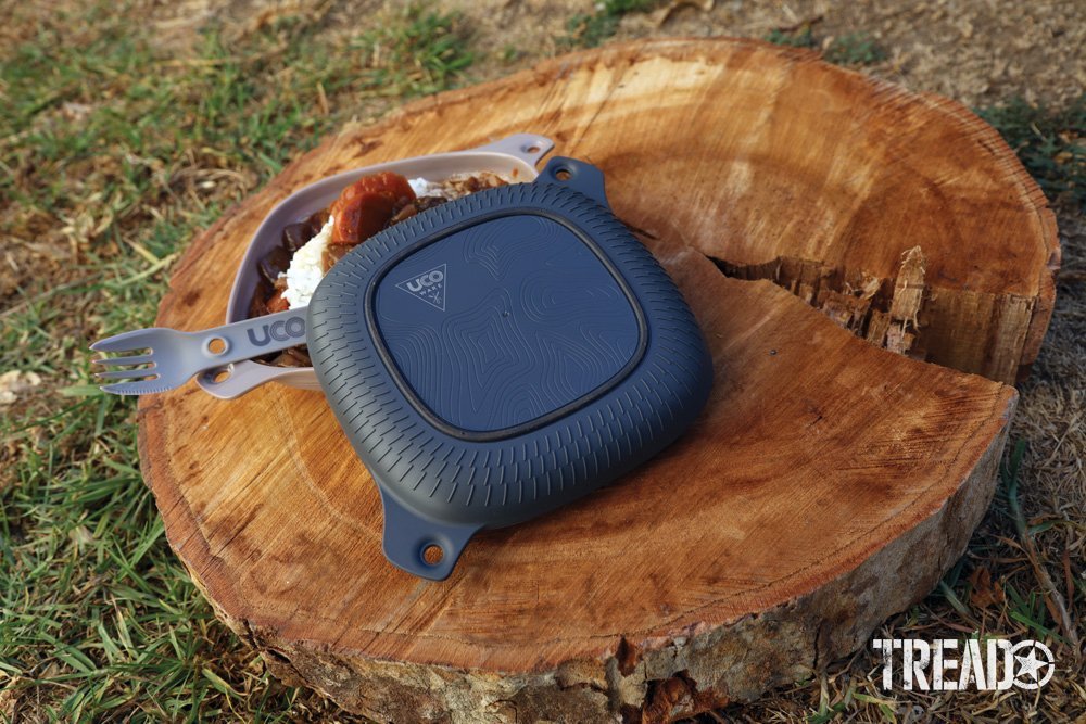 Using the black and tan colored UCO 4 Piece Mess Kit with camp side stew