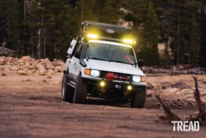 The Montero’s Baja Designs lights up top, down below