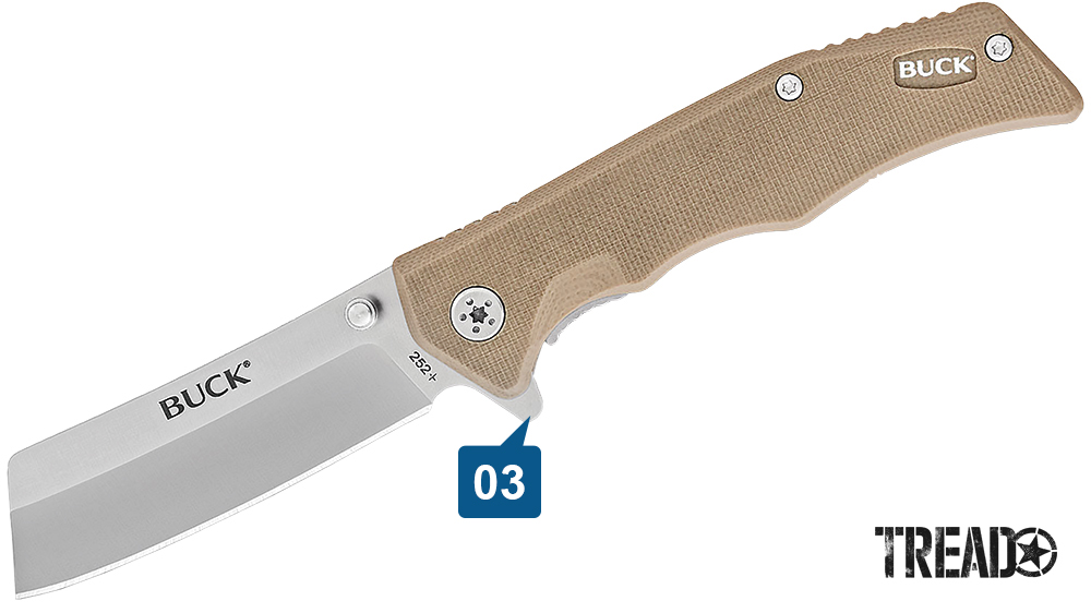 Armed with a textured tan handle and slim blade, this Buck knife is ready to tackle a variety of tasks.