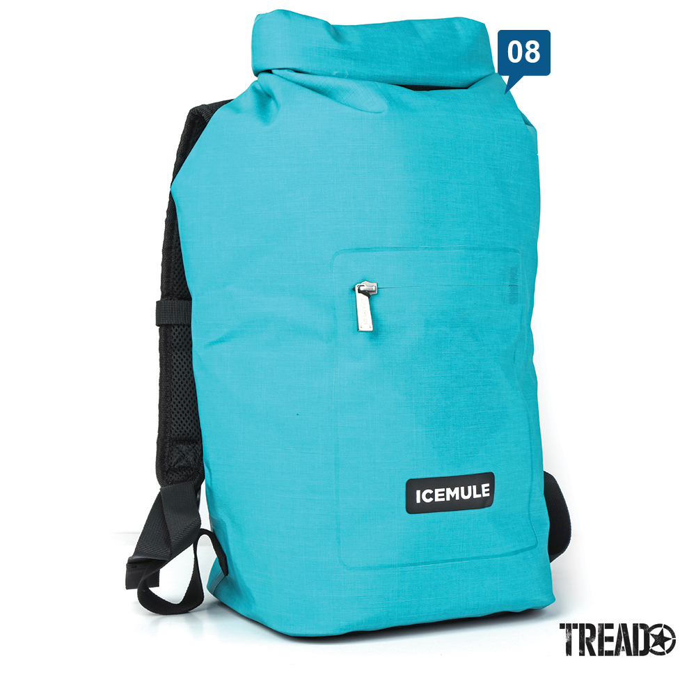 This Icemule/Jaunt15L cooler is a must for traveling, it's turquoise exterior and black straps make for clean design. 