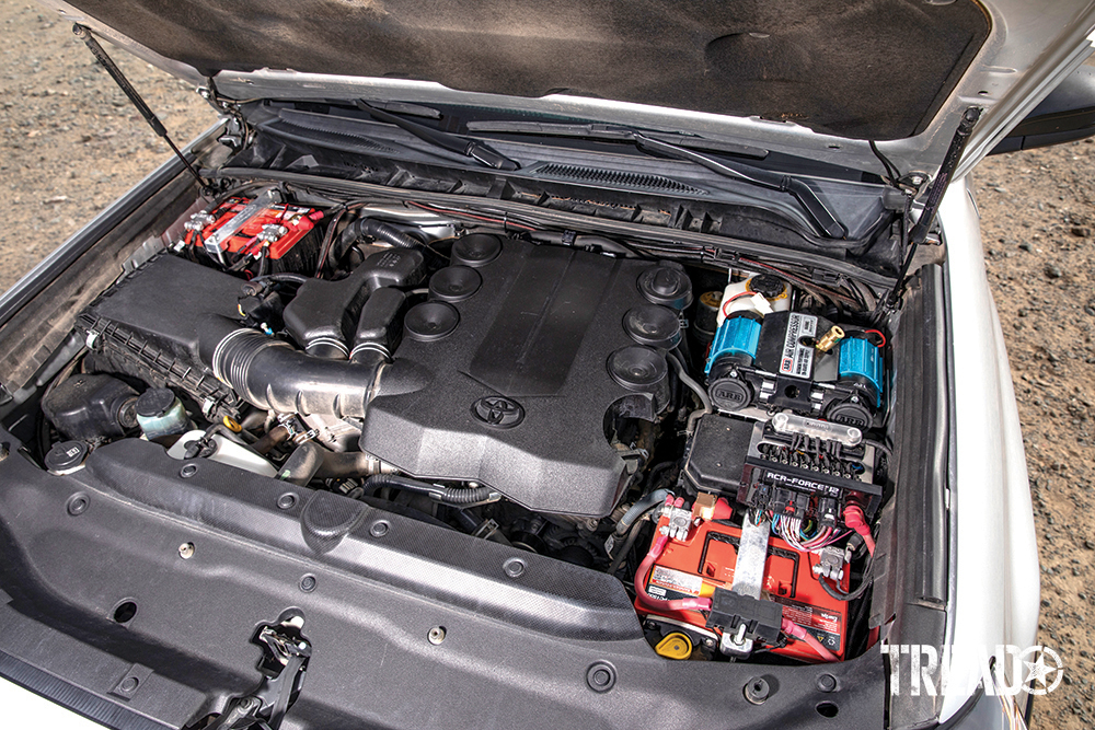  Customized 2017 Toyota 4Runner's engine bay houses the dual air compressor, secondary battery systems and Switch-Pros system.
