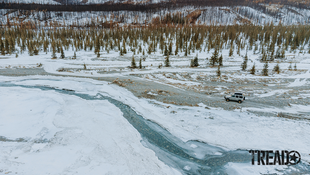 Nathan drives his Mercedes G-Wagen through snowy Canadian Rockies.